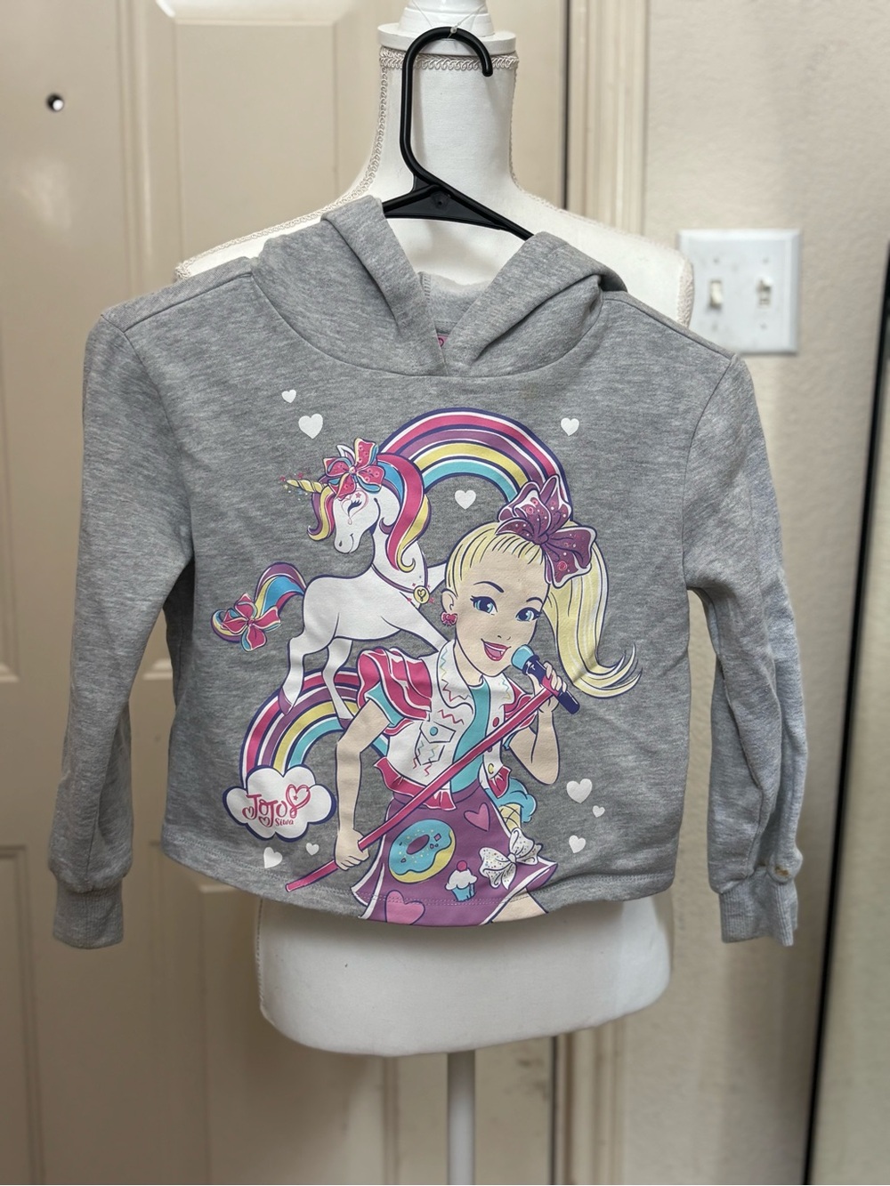 JoJo Siwa Gray Hoodie with Colorful Unicorn, Rainbow & Character Graphic
